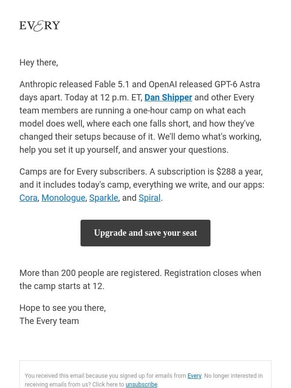 Today at 12 ET: How we're using Fable 5.1 and GPT-6 Astra email from Every