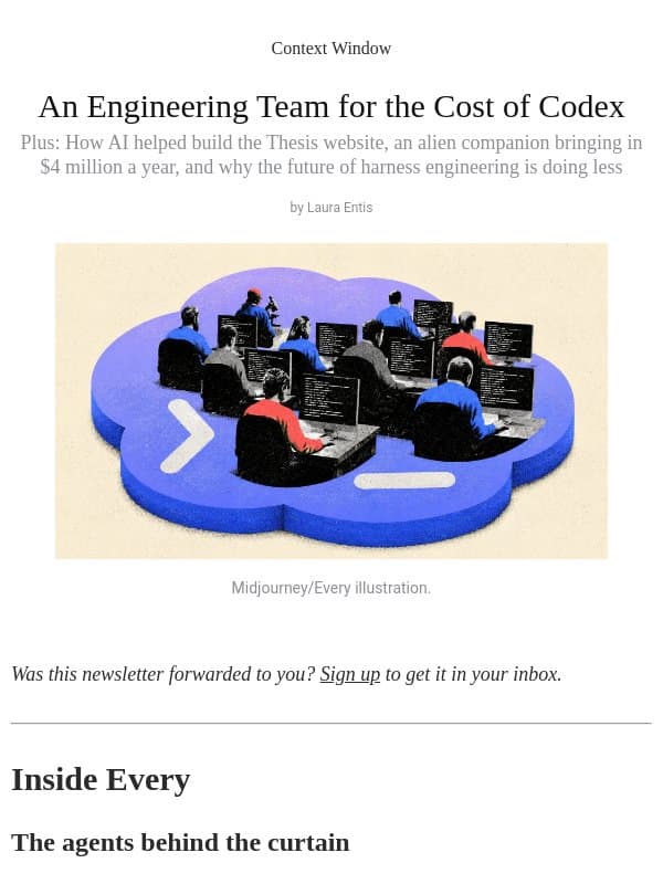 An Engineering Team for the Cost of Codex email from Every