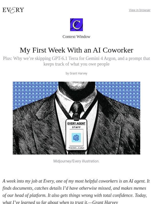 My First Week With an AI Coworker email from Every