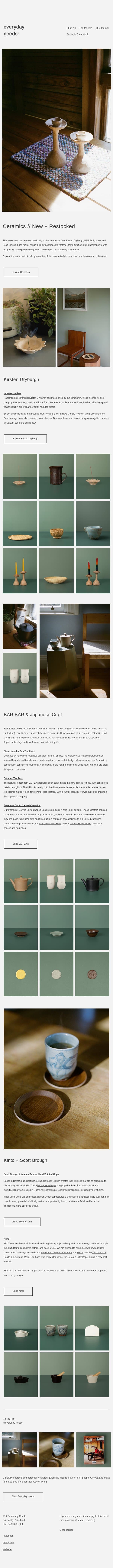 Ceramics // New + Restocked email from Everyday Needs screenshot