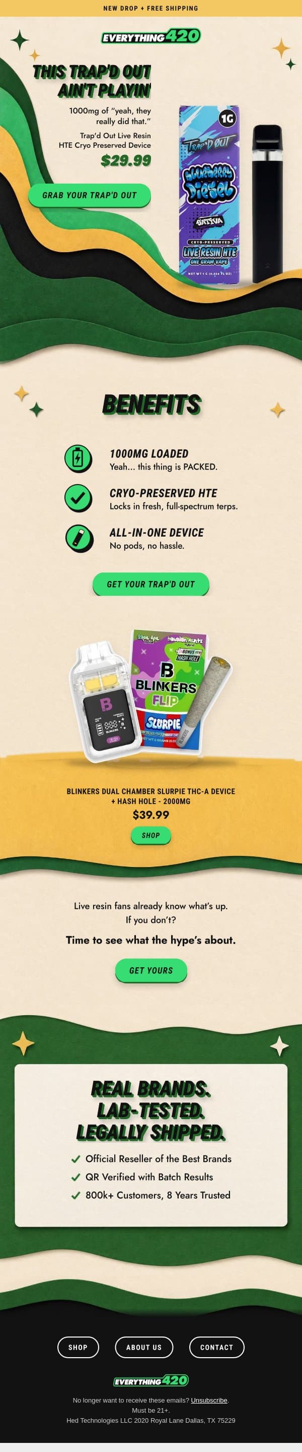 NEW VAPE: This TRAP'D OUT Ain't Playin' 🤯 email from Everything For 420 screenshot