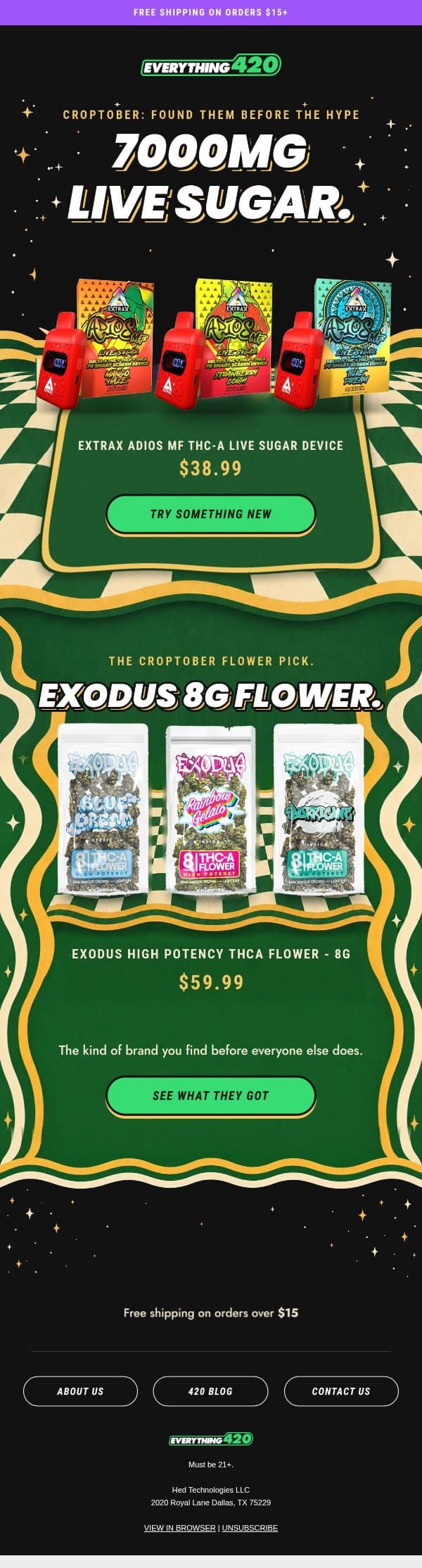 found them before the hype. 7,000 MG is kinda delulu. email from Everything For 420 screenshot