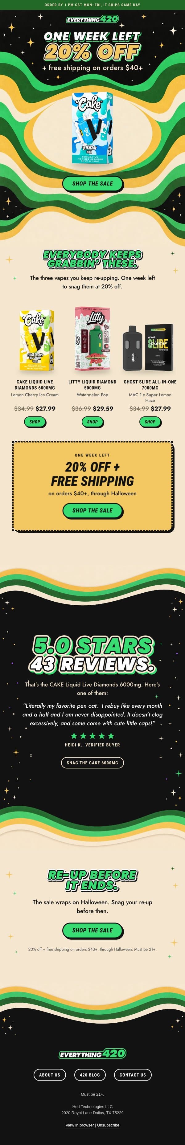 For tonight's sesh... email from Everything For 420 screenshot