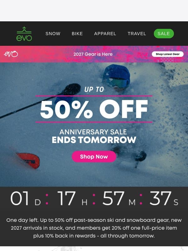 Anniversary Sale Ends Tomorrow ⏰ email from Evo