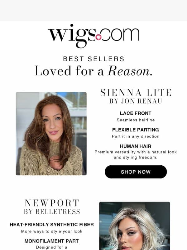 Meet Our Best Sellers! email from eWigs