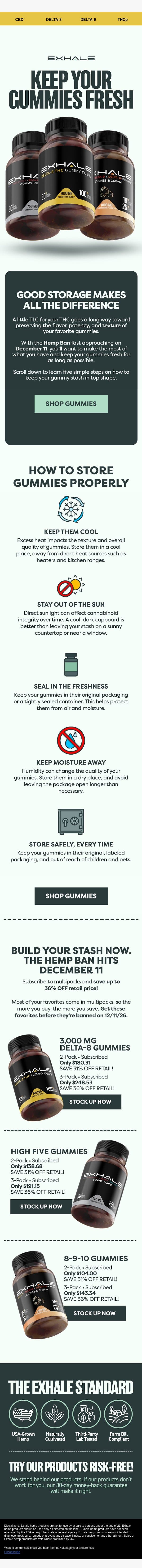 Tips to Store Your Stash before Dec 11 🌳 email from Exhale Wellness screenshot