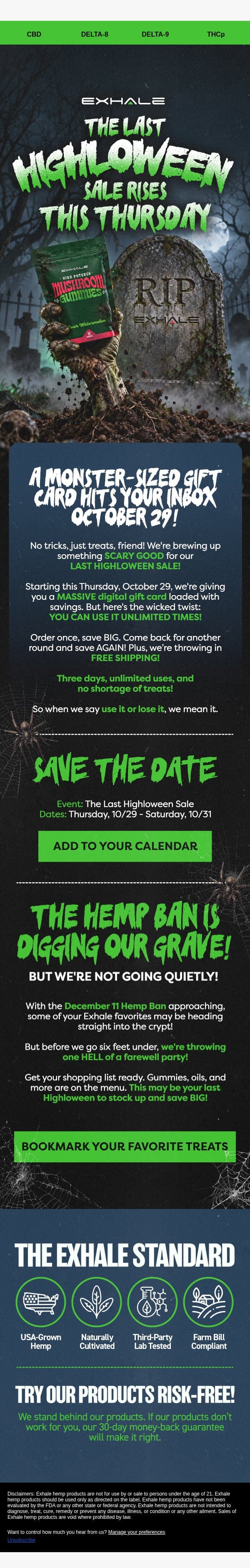 The Last Highloween: FREE Gift Card Alert! π email from Exhale Wellness screenshot