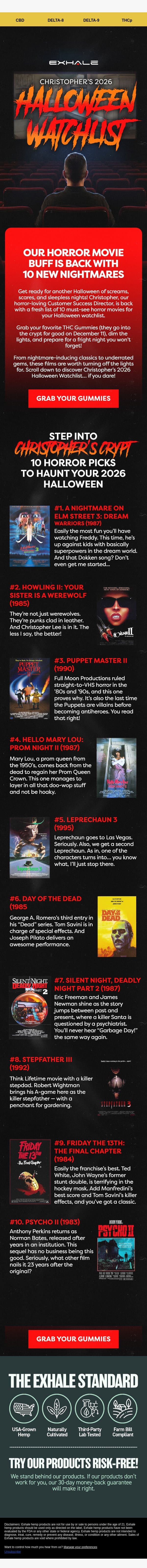 Christopher’s 2026 Horror Watchlist is here! 🎃 email from Exhale Wellness screenshot