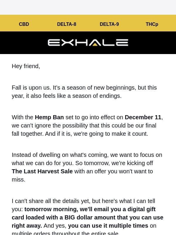 I’ve Got A Gift Card For You Tomorrow 💳 email from Exhale Wellness