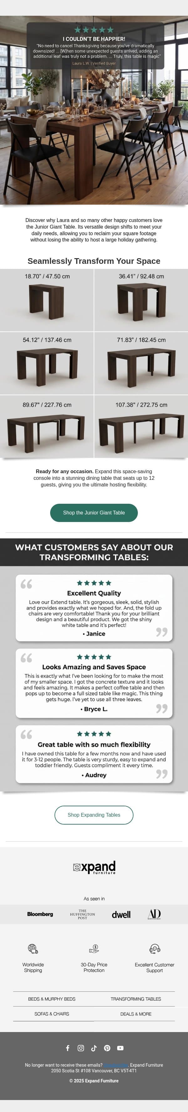 See why hosts are raving about this table email from Expand Furniture screenshot