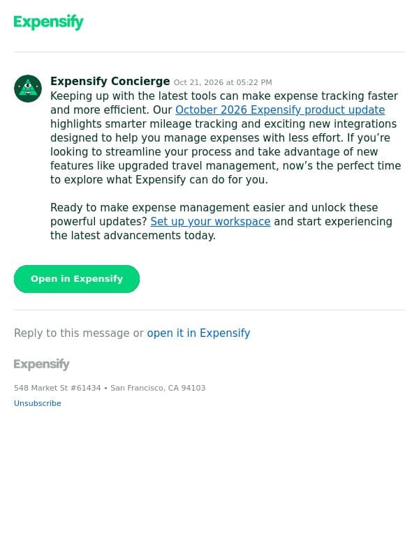 Discover Expensify’s Latest Features for Smarter Tracking email from Expensify screenshot