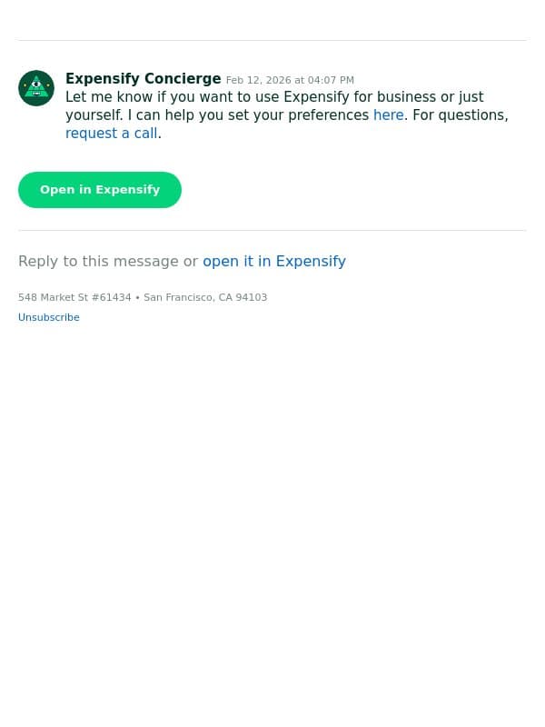 Assisting you with your Expensify setup email from Expensify screenshot