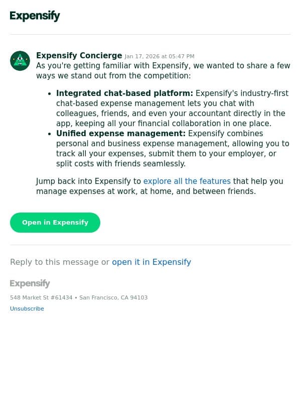 Take advantage of Expensify's best features email from Expensify screenshot