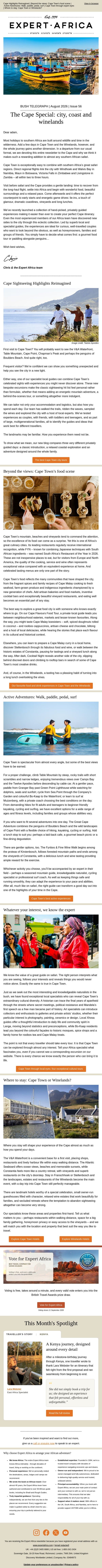 Bush Telegraph | The Cape Special: city, coast and winelands email from Expert Africa screenshot