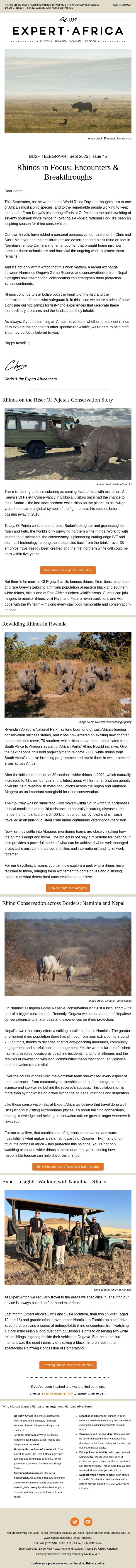 Rhinos in Focus: Encounters & Breakthroughs email from Expert Africa screenshot