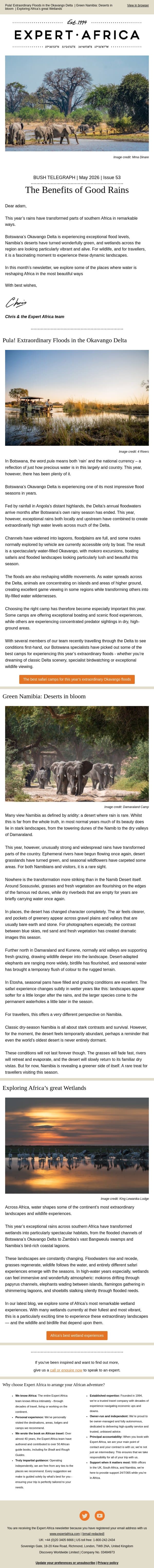 Bush Telegraph | The Benefits of Good Rains email from Expert Africa screenshot