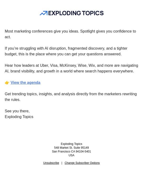 What’s next for marketing in 2027? email from Exploding Topics screenshot