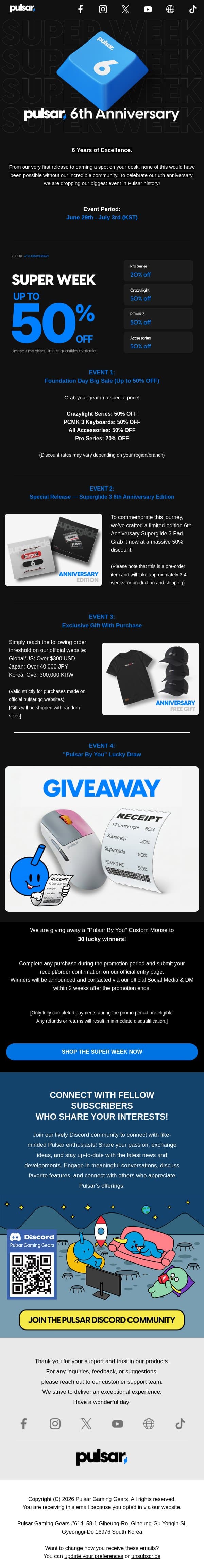 PULSAR 6TH ANNIVERSARY: Super Week email from Exponent screenshot