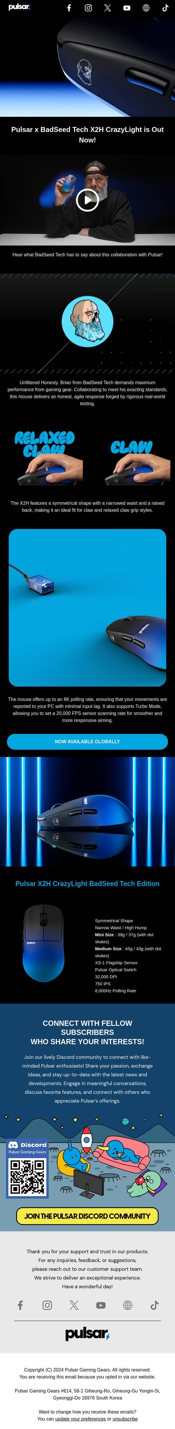Pulsar x BadSeed Tech X2H CrazyLight is Out Now! email from Exponent screenshot