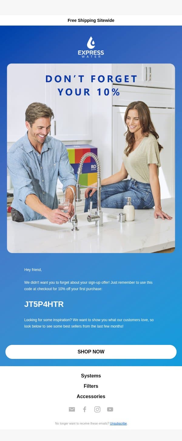 Don't Forget Your Promo Code! đź’¸ email from Express Water screenshot