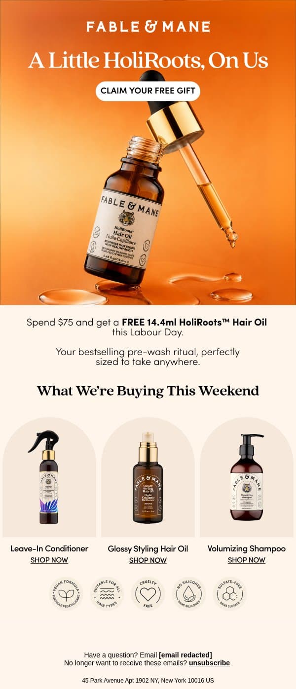 A Little HoliRoots™, On Us 🎁 email from Fable & Mane screenshot