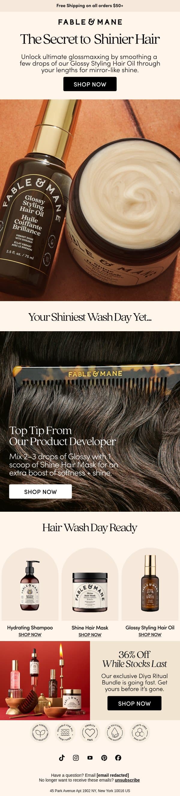 The secret to shinier hair ✨ email from Fable & Mane screenshot