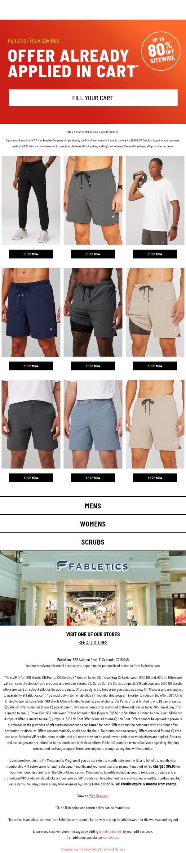 Your savings are pending email from Fabletics screenshot