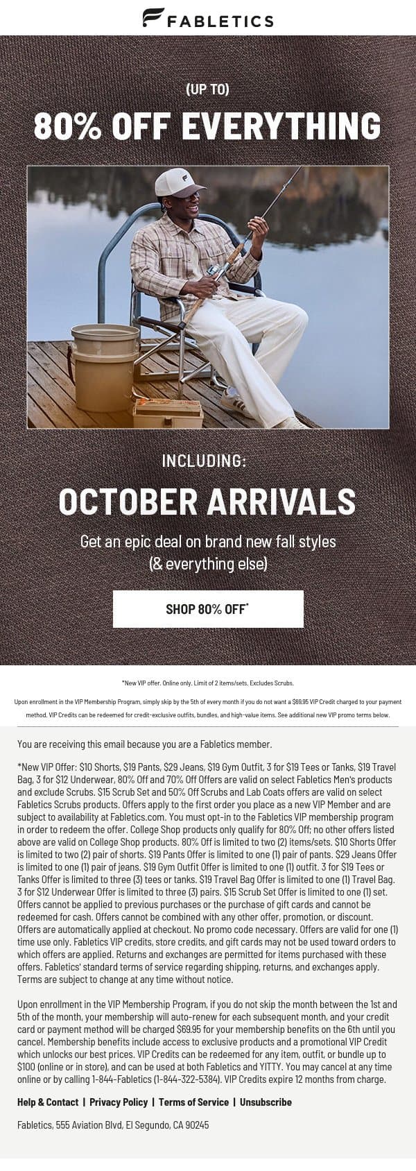 80% Off INCLUDING October Arrivals email from Fabletics screenshot