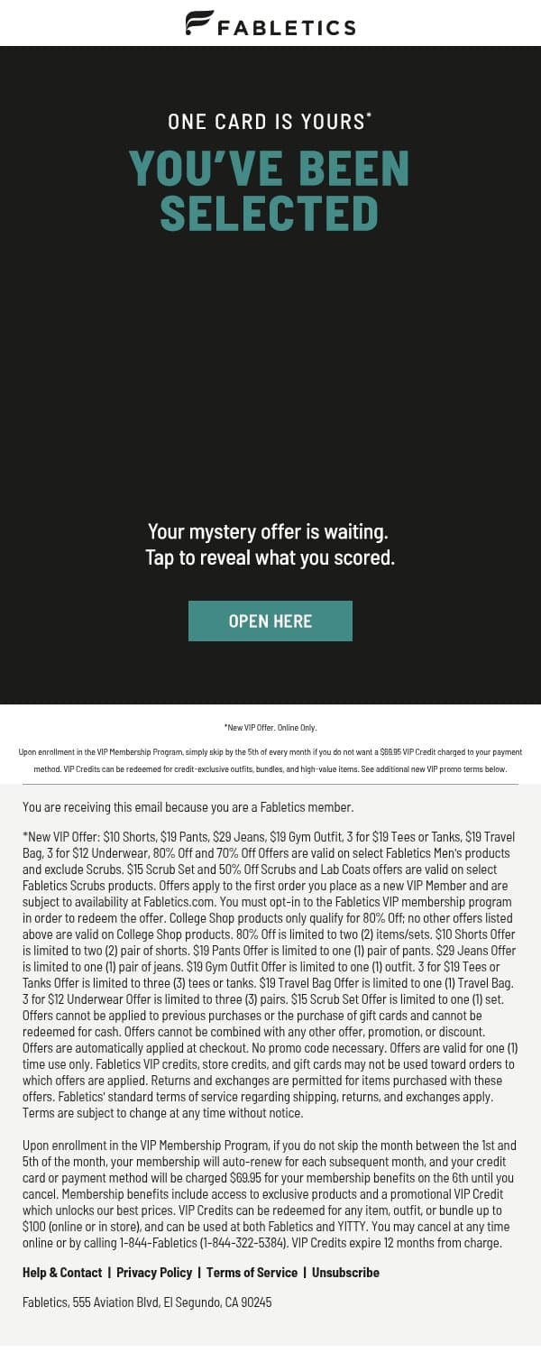 Take your pick... email from Fabletics screenshot