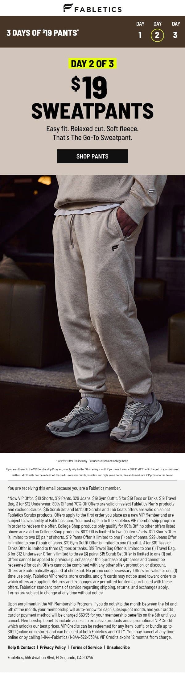 UNLOCKED: $19 Sweatpants email from Fabletics screenshot