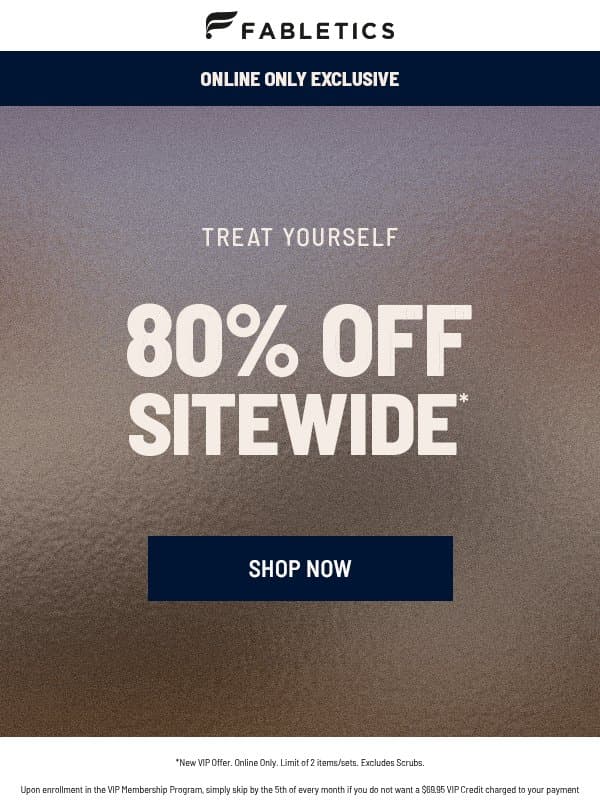 Treat Yourself with a Sitewide Sale email from Fabletics