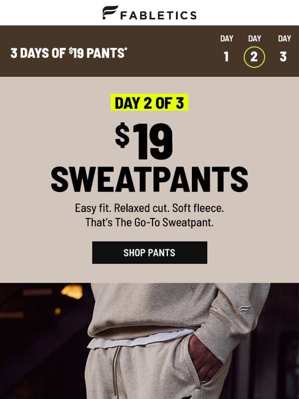 UNLOCKED: $19 Sweatpants email from Fabletics