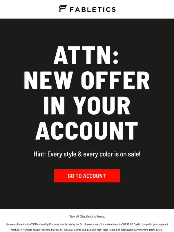 OFFER ALREADY IN CART email from Fabletics