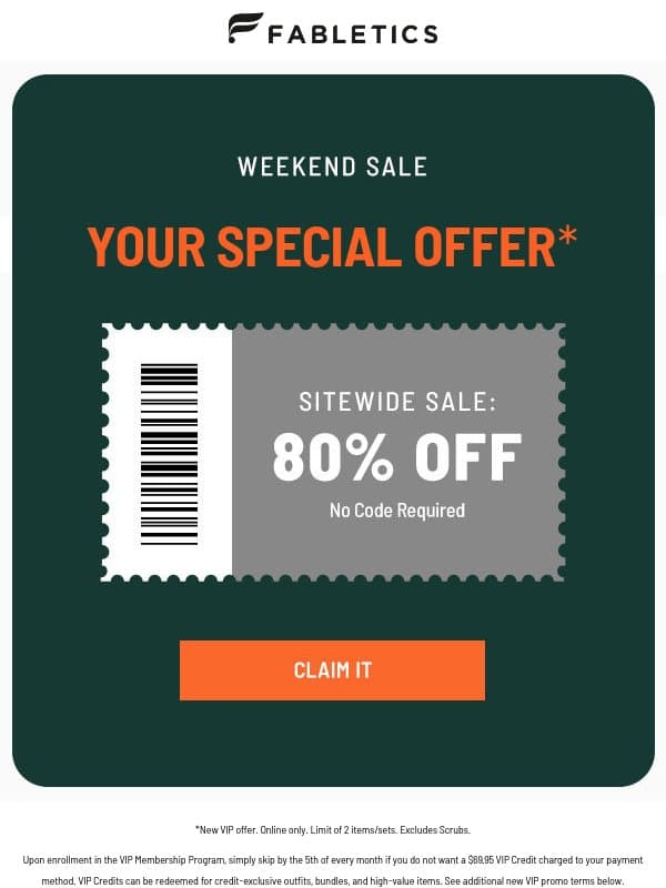 New coupon in your account email from Fabletics