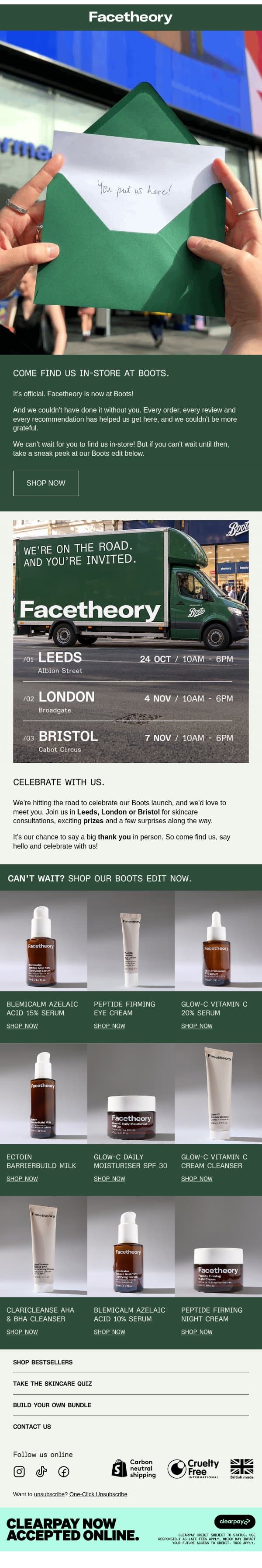 We've Got Some Big News! email from Facetheory screenshot