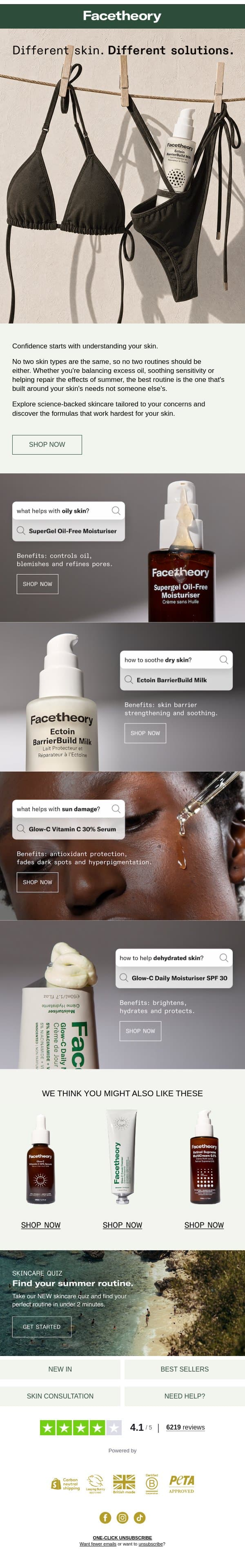 Different Skin Means Different Solutions email from Facetheory screenshot