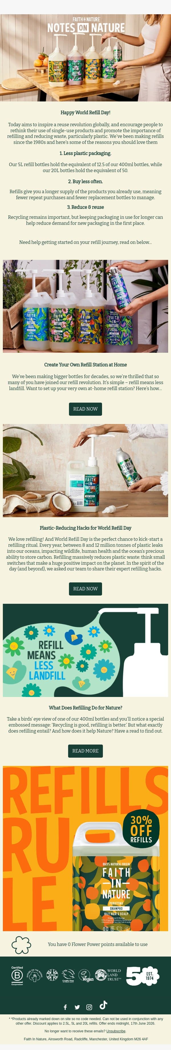 Happy World Refill Day đź’š email from Faith in Nature screenshot