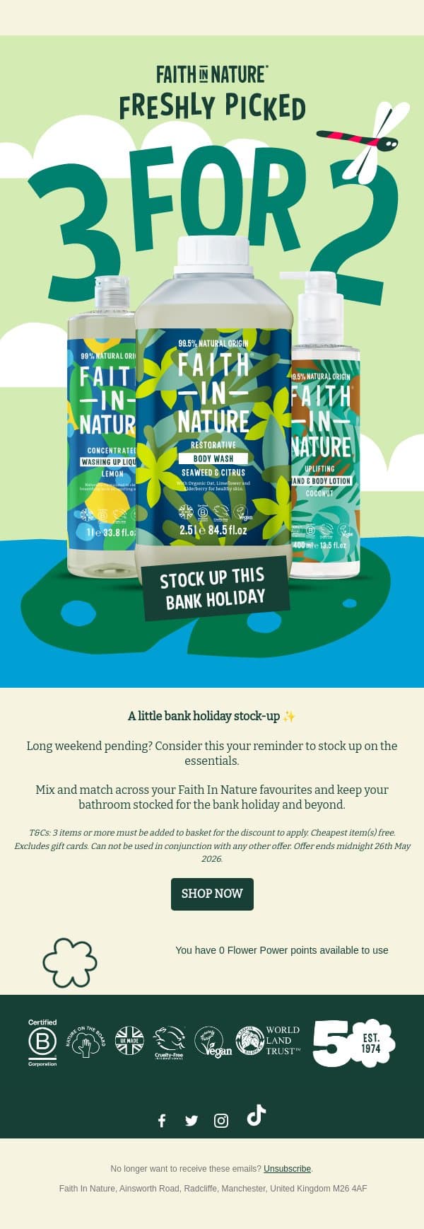 Bank Holiday Weekend Starts Now | 3 for 2 email from Faith in Nature screenshot