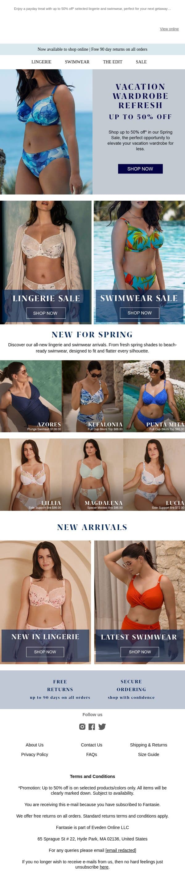 Get Vacation Ready for Less email from Fantasie screenshot