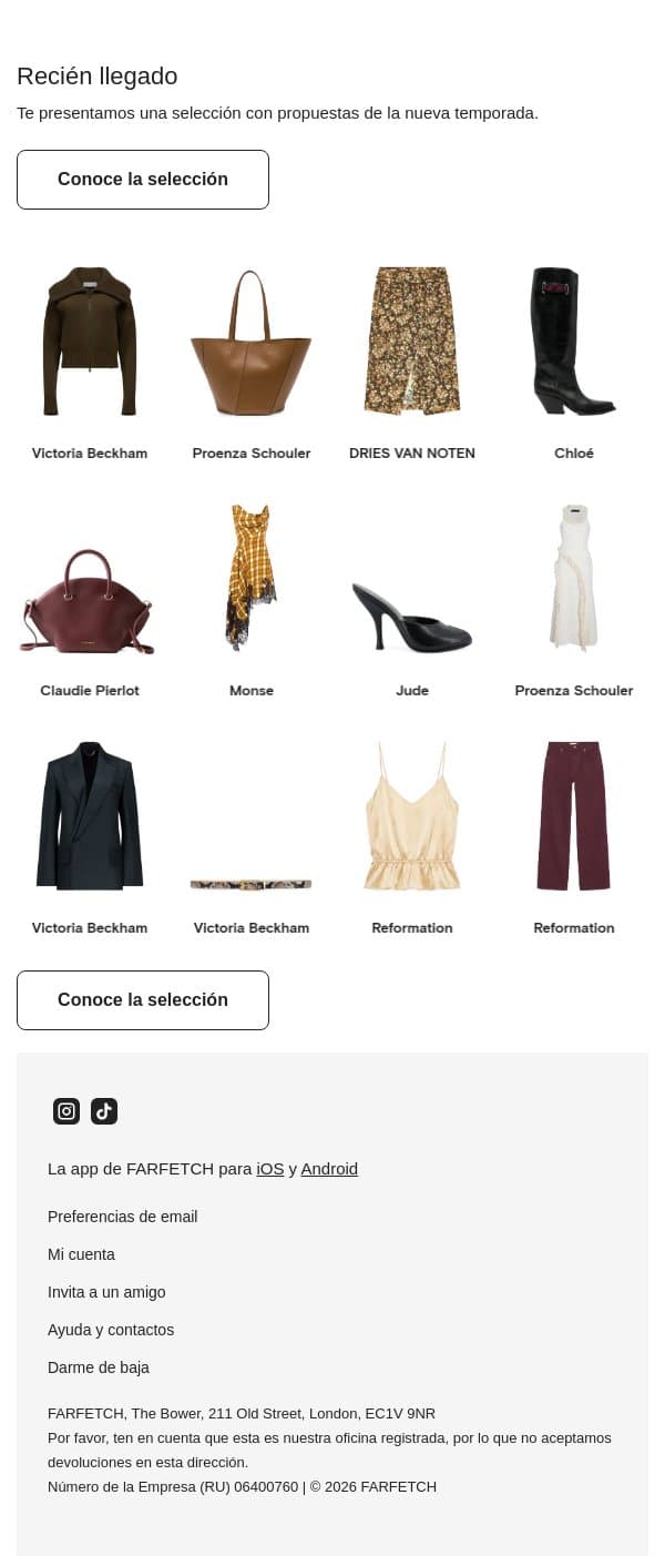 Nueva temporada email from FARFETCH screenshot