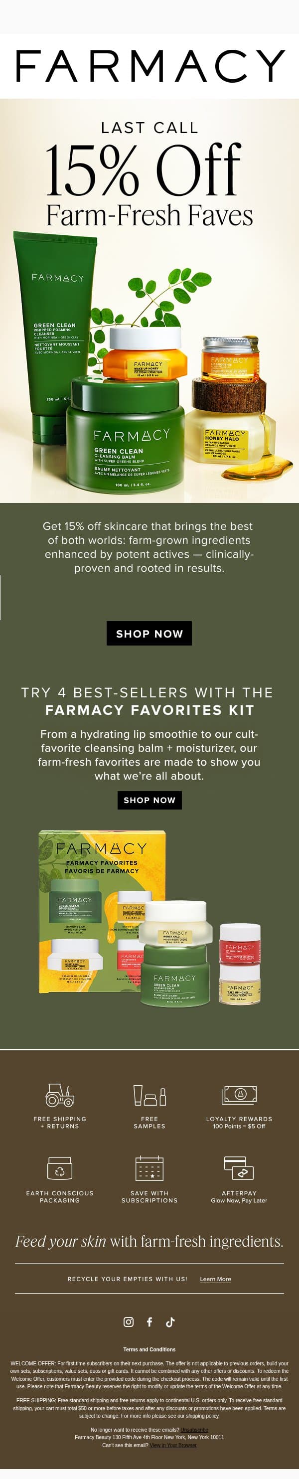 Last Chance for 15% Off email from Farmacy Beauty screenshot