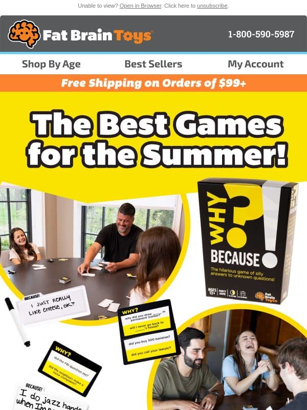 The Best Games for Family Game Night! email from Fat Brain Toys