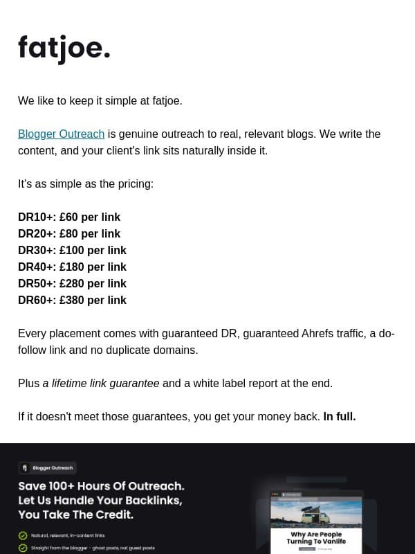 Relevant backlinks from £60 email from FATJOE