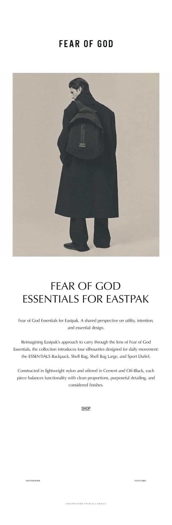 Fear of God Essentials for Eastpak email from Fear of God screenshot
