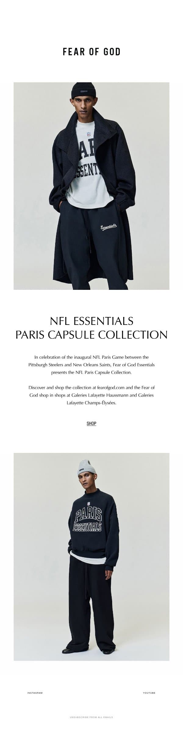 NFL ESSENTIALS Paris Capsule Collection email from Fear of God screenshot