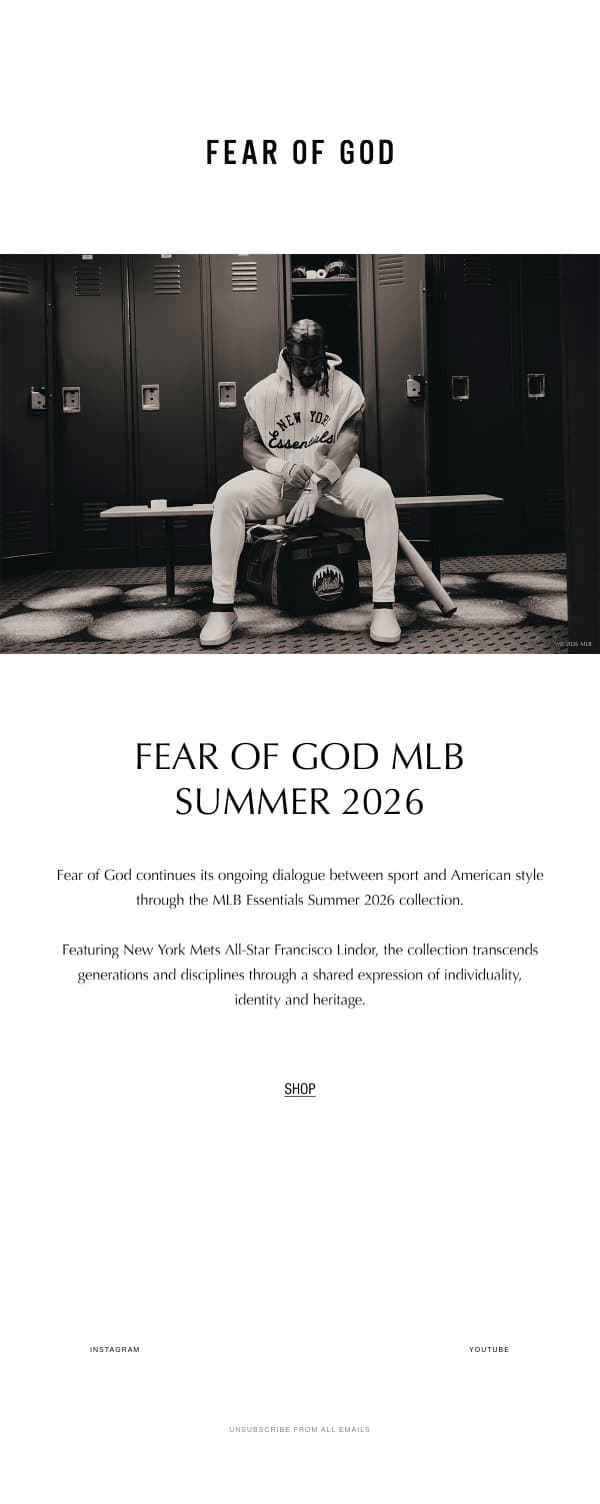FEAR OF GOD MLB SUMMER 2026 email from Fear of God screenshot