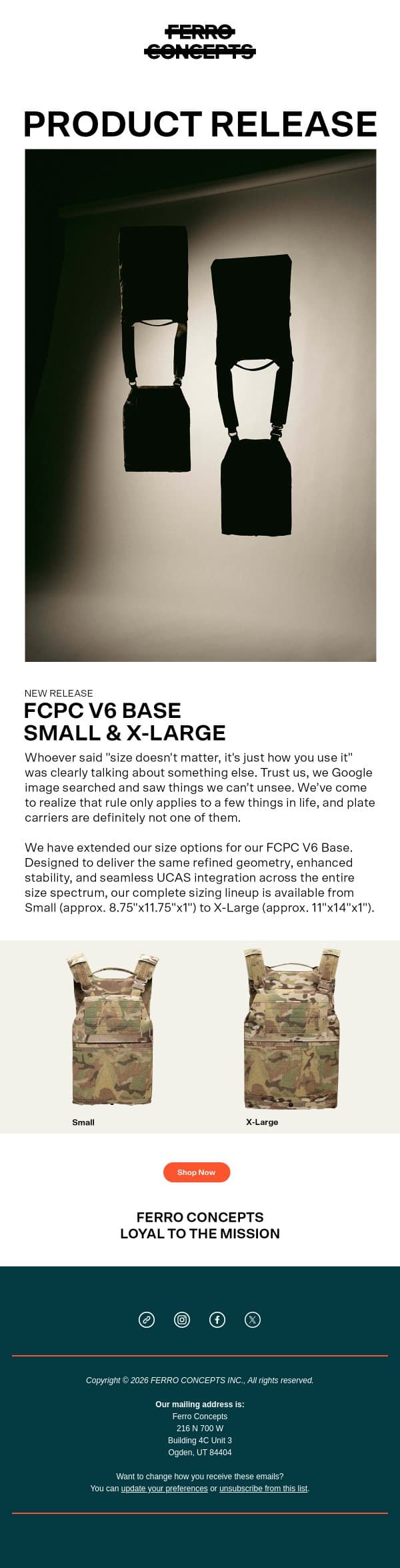 NEW PRODUCT - FCPC V6 BASE - SMALL & X-LARGE email from Ferro Concepts screenshot