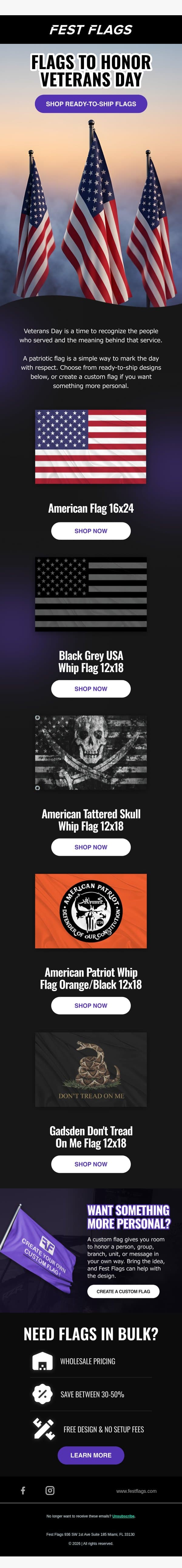 Honoring Those Who Served email from Fest Flags screenshot