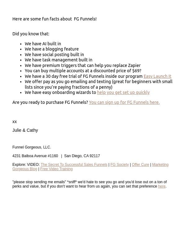 Did You Know? email from FG Funnels