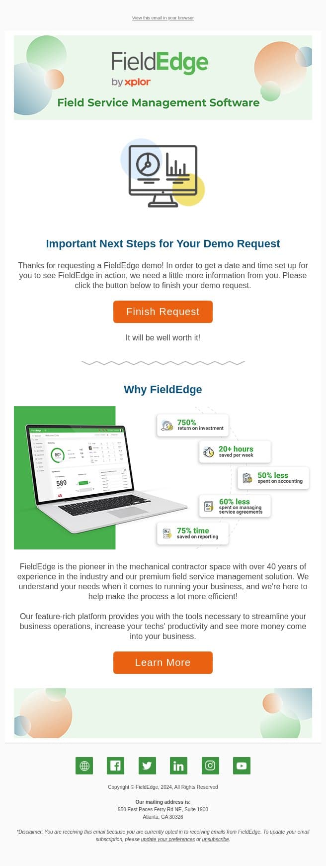 FieldEdge Demo Next Steps email from FieldEdge screenshot